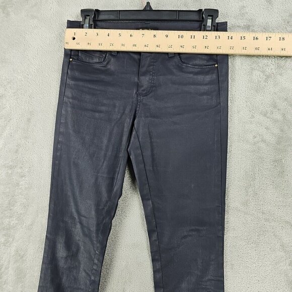 Massimo Dutti Jeans Womens Size 2 Waxed Dark Blue Skinny Fit Low Rise Stretch - Picture 5 of 13